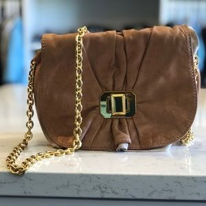 Gold Chain Champagne Leather Shoulder Bag